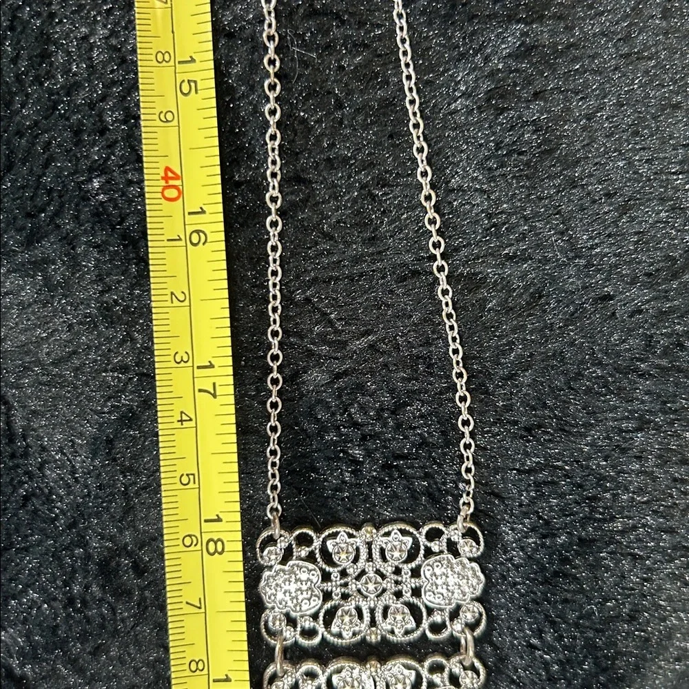 Vintage Silver Filigree Tassel Pendant Necklace - 36” with 3” extender